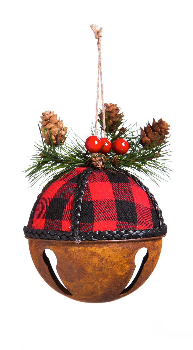 Metal Buffalo Plaid Bell Ornament, 2 ASST,3otm074