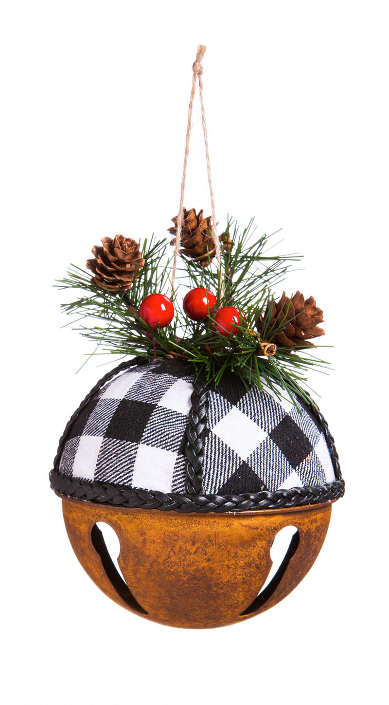 Metal Buffalo Plaid Bell Ornament, 2 ASST,3otm074