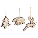 Wood and Metal Ornament with Jute Bow, Light Brown, 3 Assorted,3otm133