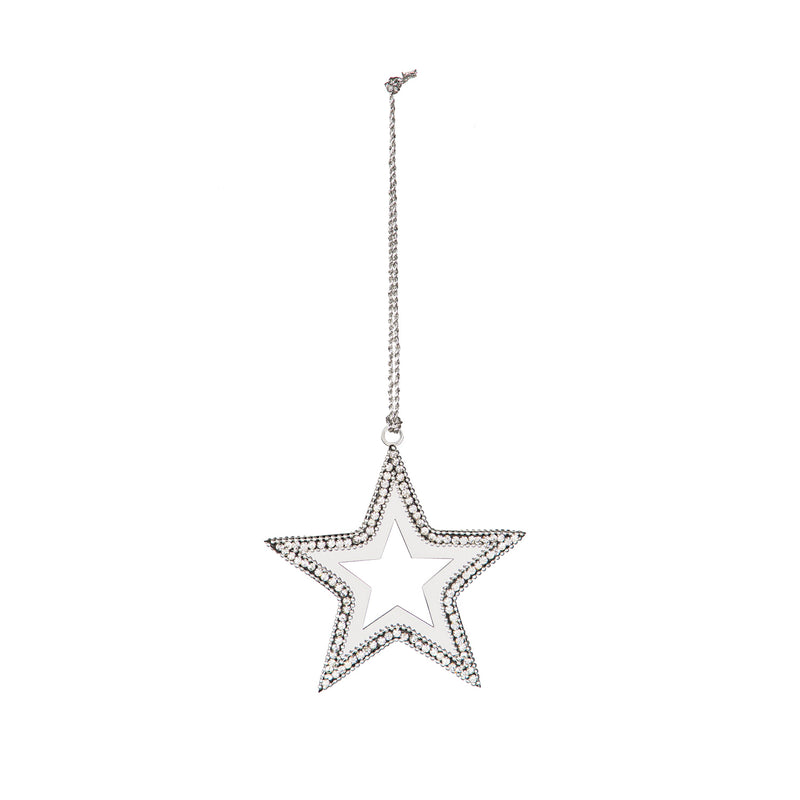 Beaded Metal Ornament, 2 Asst: Snowflake/Star,3otm329