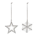 Beaded Metal Ornament, 2 Asst: Snowflake/Star