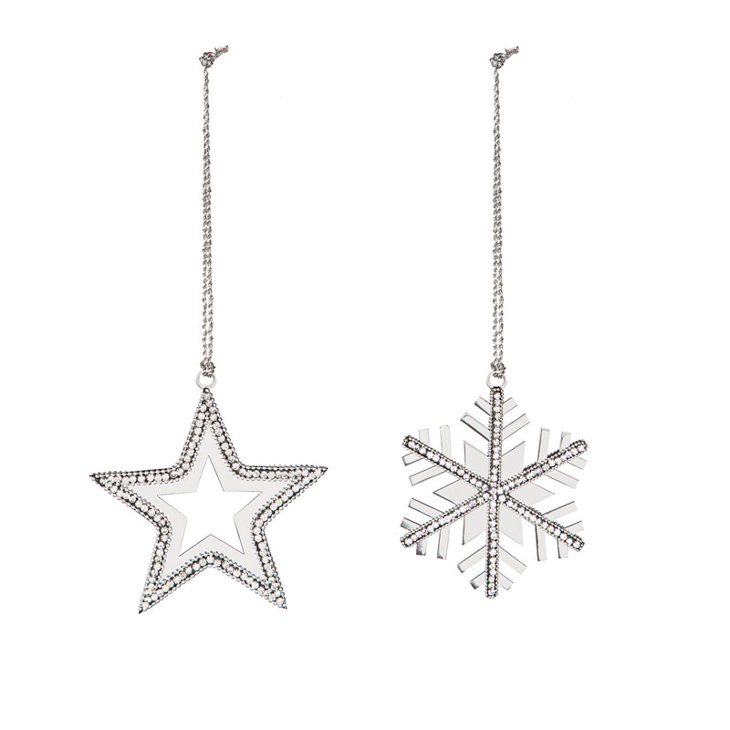 Beaded Metal Ornament, 2 Asst: Snowflake/Star,3otm329