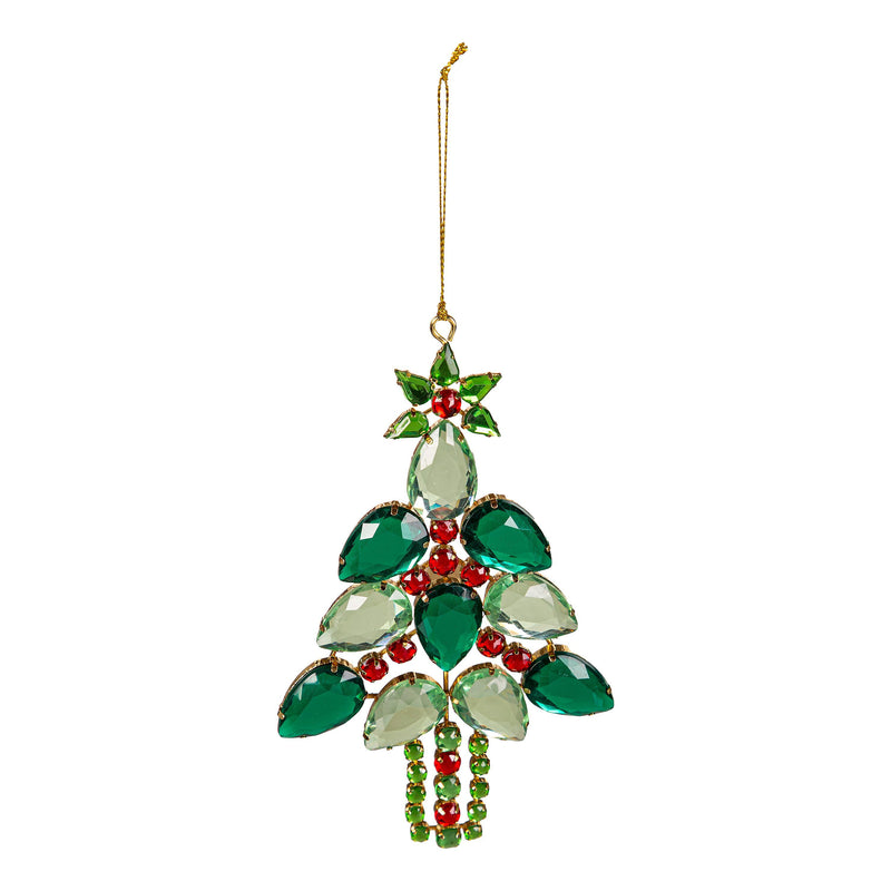 6.75" Metal Christmas Tree with Gems Ornament,3otm404