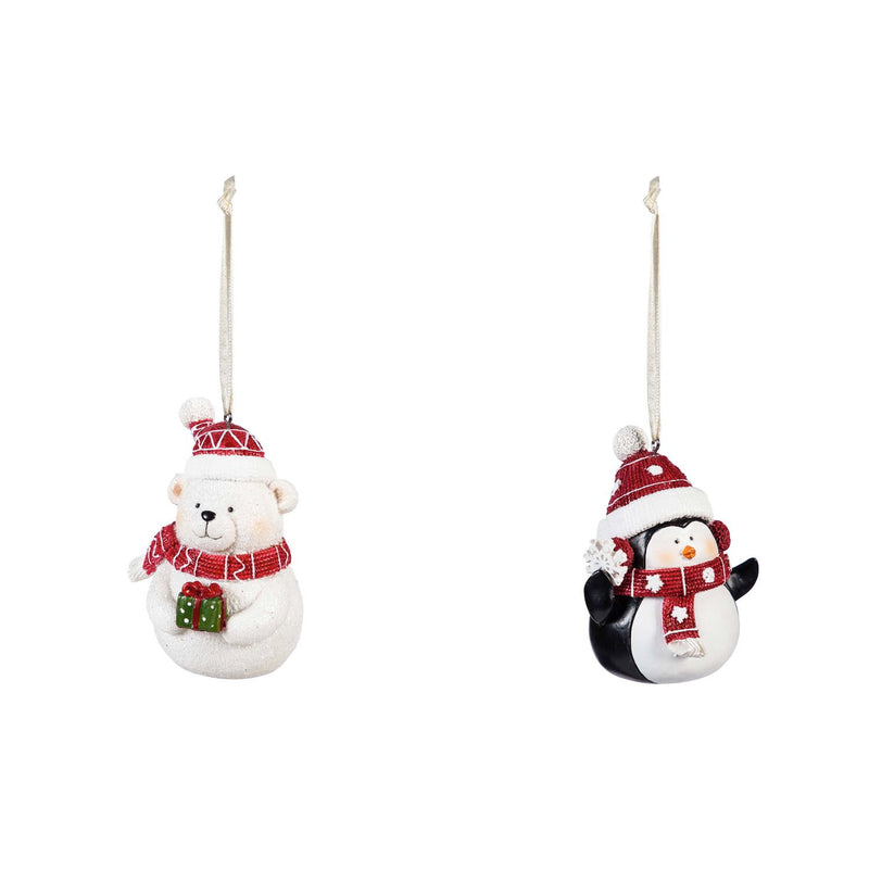 Resin Portly Ornament, Polar Bear/Penguin with Hat, 2 Asst,3otr123