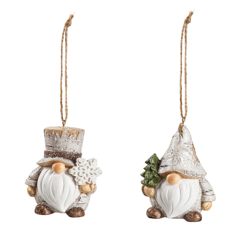 Polyresin Woodland Gnome Ornament, 2 Asst: Snowflake/Tree,3otr143