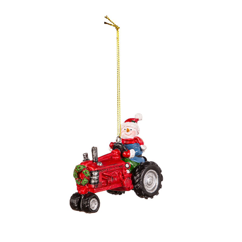 3.75" Resin Tractor with Christmas Character Ornament,3otr198