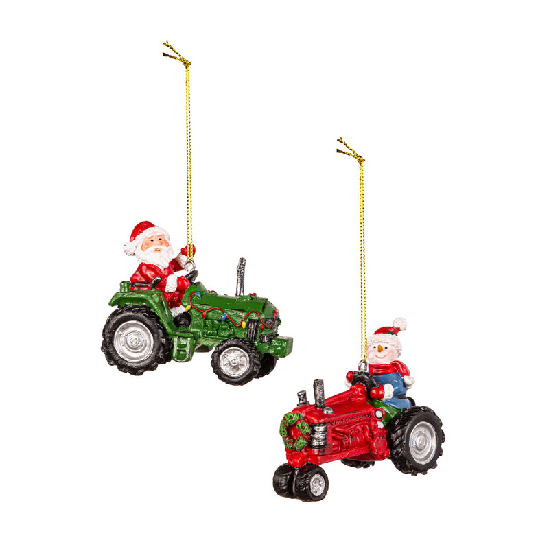 3.75" Resin Tractor with Christmas Character Ornament,3otr198