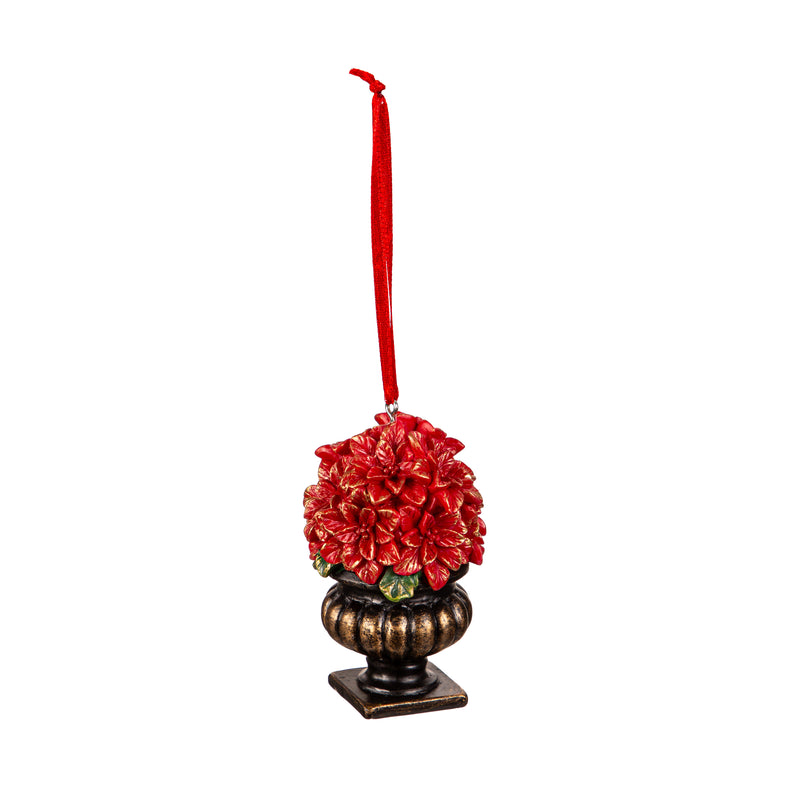 Resin Poinsettia in Planter Ornament,3otr215