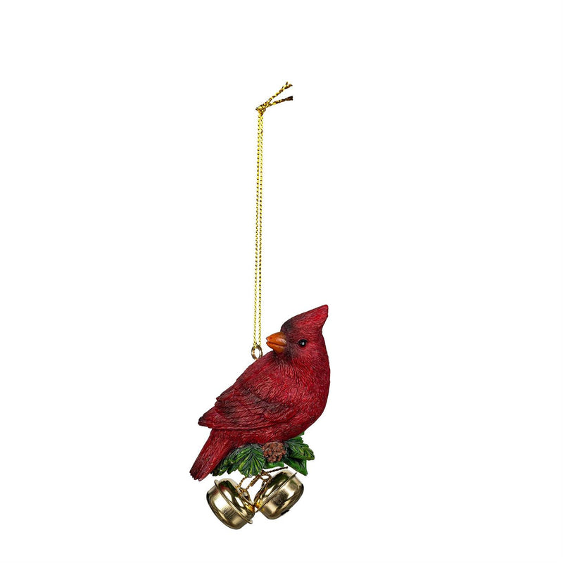 Holiday Poinsettia Ornament Resin Cardinal with Bells, 3.5"H, Asst of 2