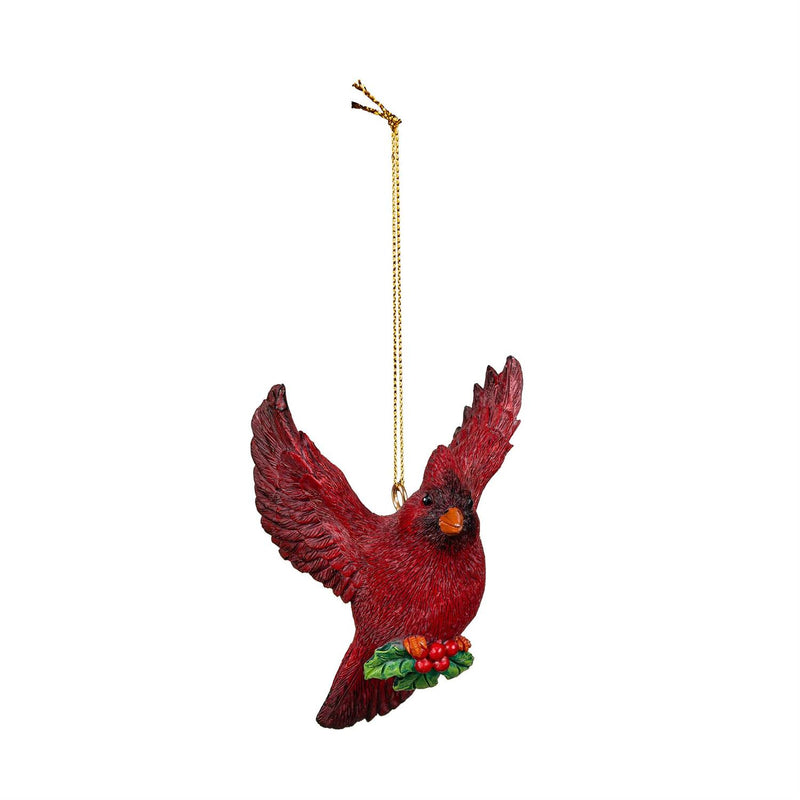 Holiday Poinsettia Ornament Resin Cardinal, 3.75"H, Asst of 2