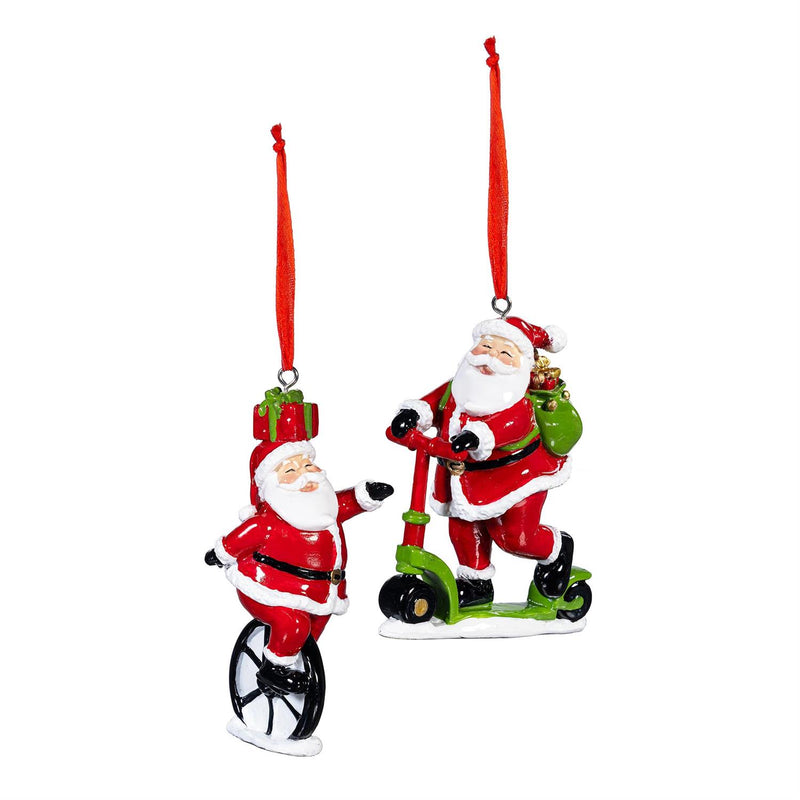 Christmas Vacation Ornament Santa Riding Unicycle/Scooter Resin, Asst