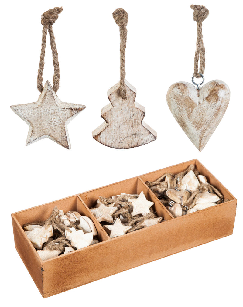 White Wood Ornament Set, Set of 90pcs,3otw096