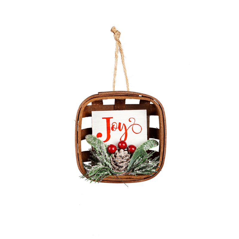 Wood Basket with Sentiment and Artificial, 2 Asst: Joy/Noel,3otw289