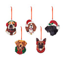 4" Wood Dog Ornaments on Tree Display, 5 Asst. Designs, 8 of each, 40 pieces total