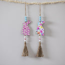12" Wood Bunny Shaped Hanging Décor, 2 Asst