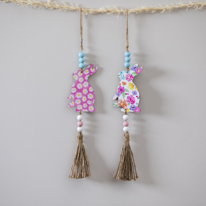 12" Wood Bunny Shaped Hanging Décor, 2 Asst