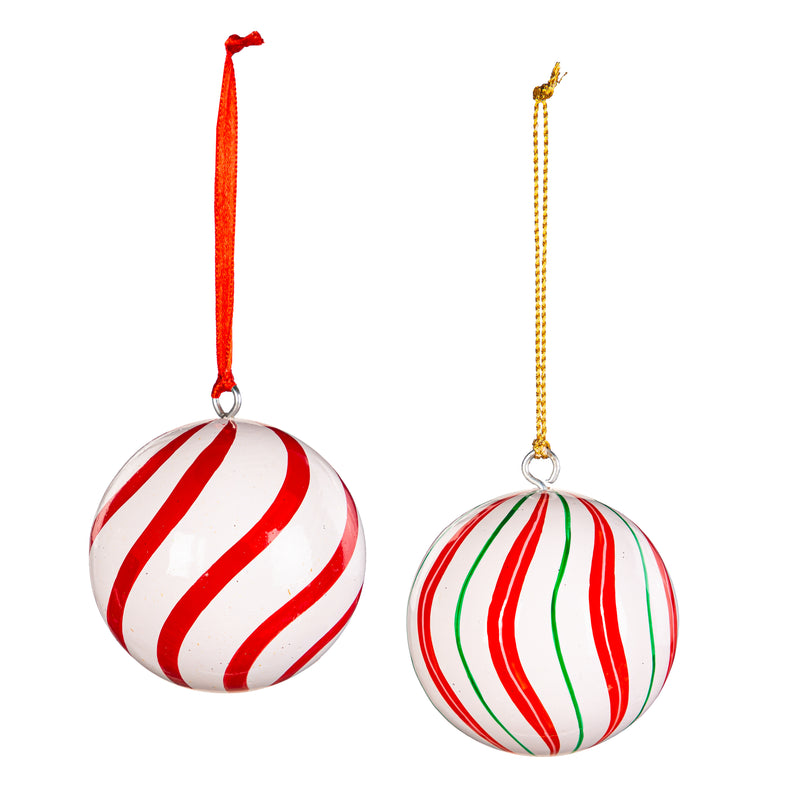 3" Wood Handpainted Round Candy Striped Ornament,3otw410