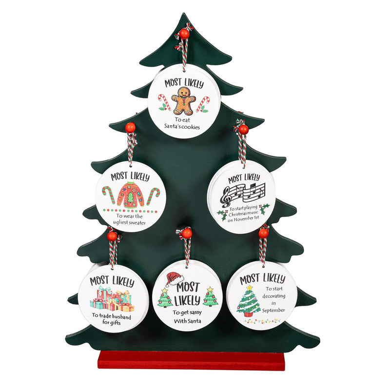 Traditional Santa Ornament Christmas Most Likely To... Round Wood with Wood Display
