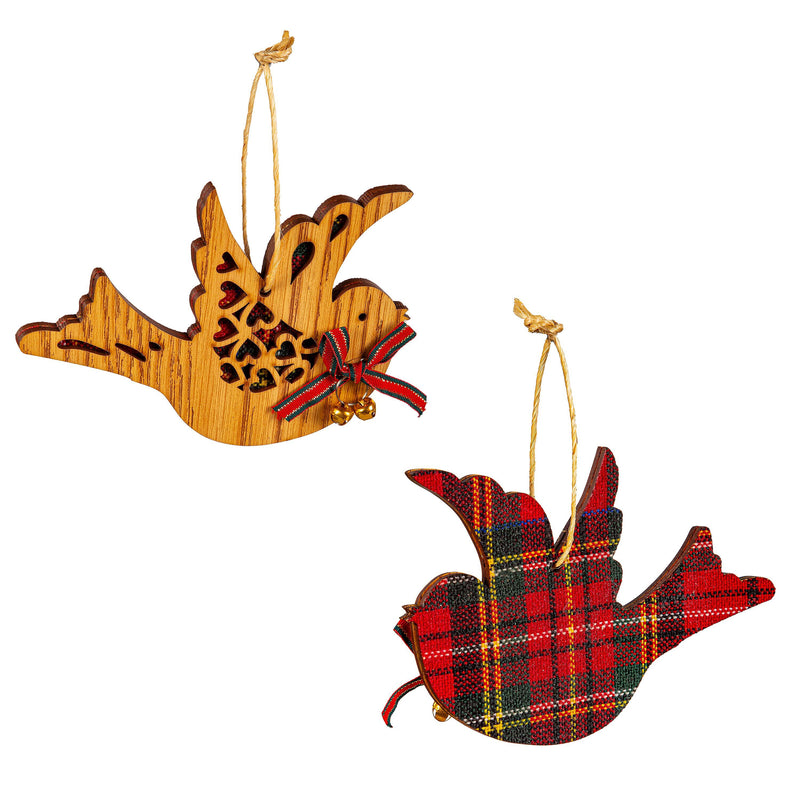 Wood and Fabric Bird with Bow and Bell Ornament,3otw415