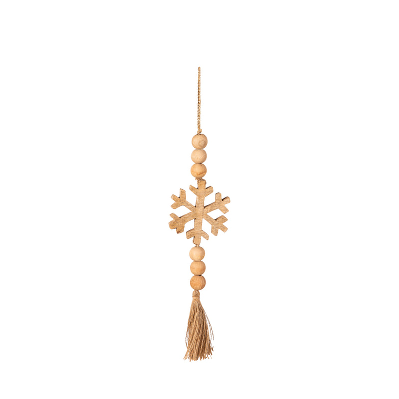 14" Wood Snowflake with Beads and Tassel Ornament,3otw425