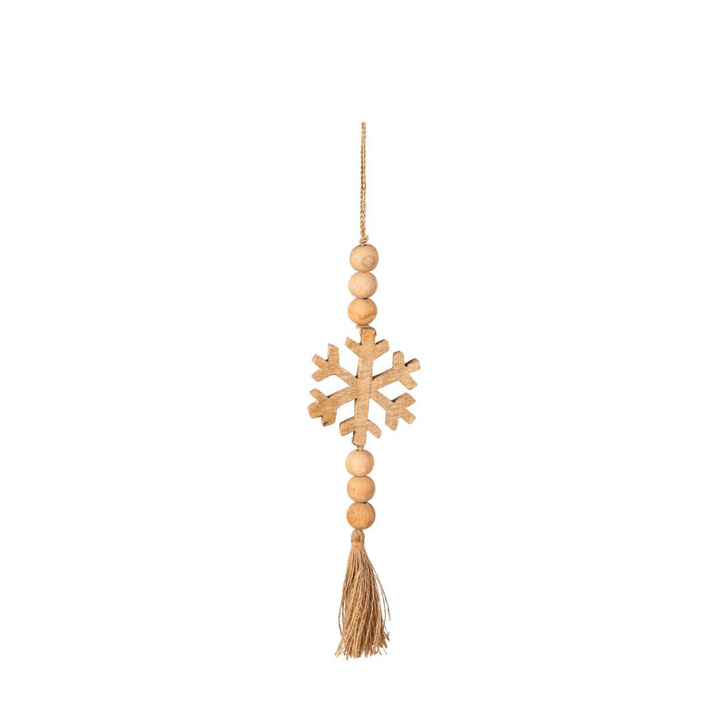 14" Wood Snowflake with Beads and Tassel Ornament