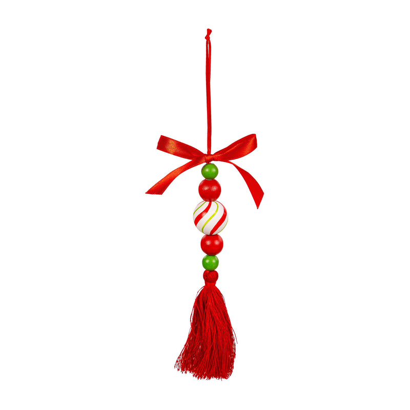 7.5" Wood Candy Striped Bead Tassel Ornament,3otw435