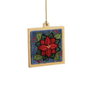 Holiday Poinsettia Ornament Poinsettia Beaded Square Wood and Fabric, Asst, 4.5"H