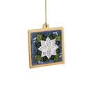 Holiday Poinsettia Ornament Poinsettia Beaded Square Wood and Fabric, Asst, 4.5"H