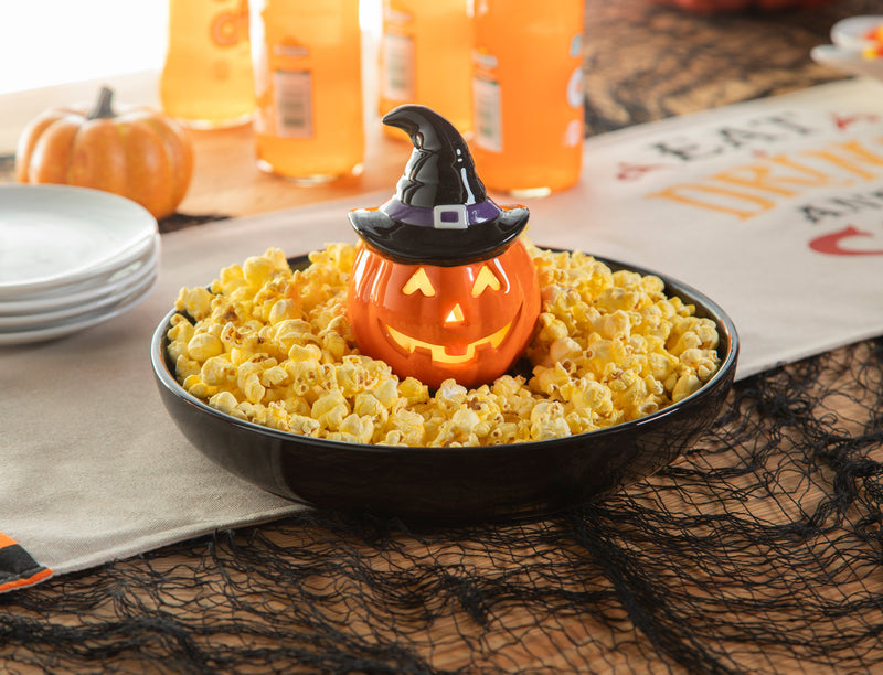 10.25" LED Ceramic Serving Platter, Jack-O-Lantern Witch,3pcb002