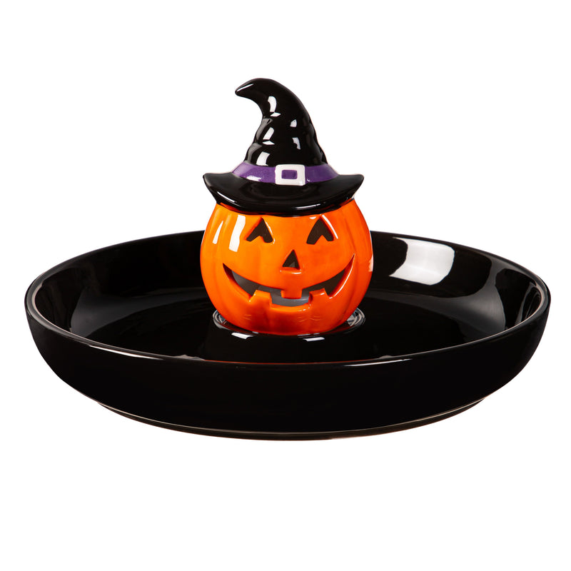 10.25" LED Ceramic Serving Platter, Jack-O-Lantern Witch,3pcb002