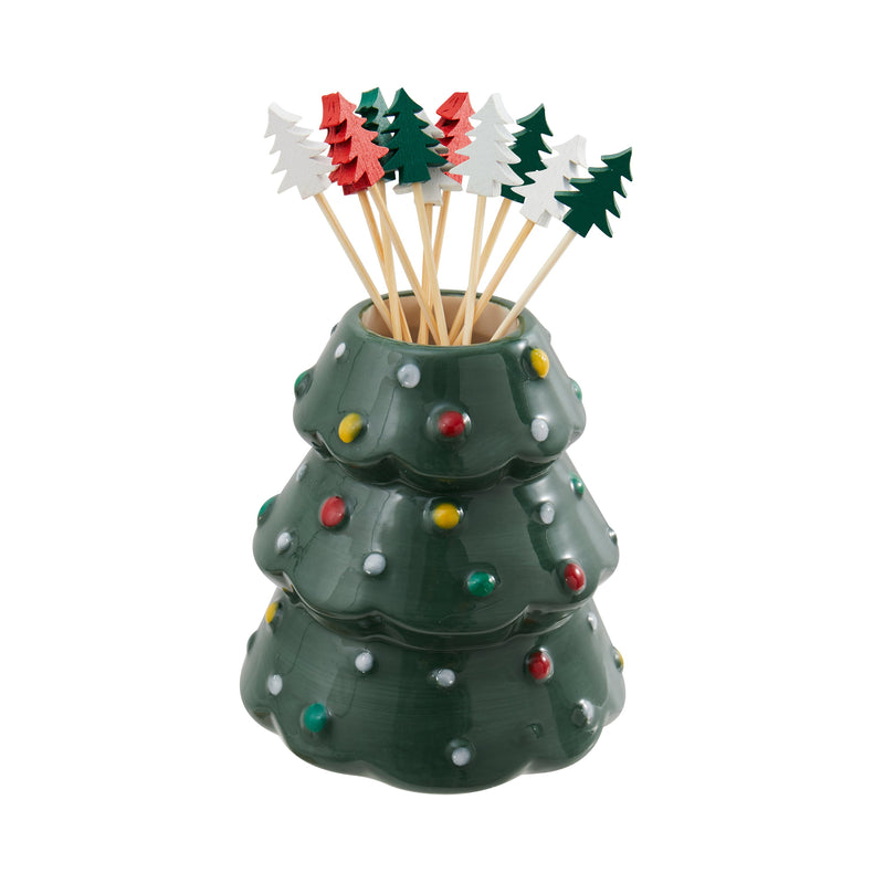 3.5" Ceramic Christmas Tree Tooth Pick Holder with Star Picks,3phc001