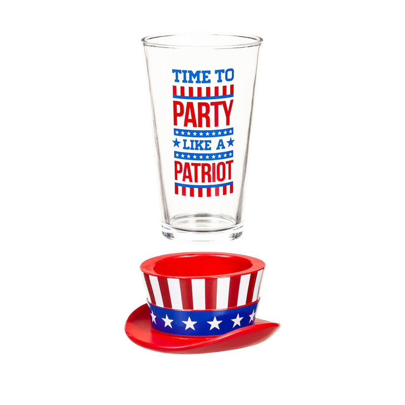 16oz Pint Glass with Coaster, Party Like A Patriot,3pts001