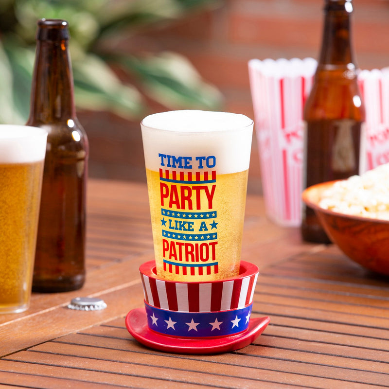 16oz Pint Glass with Coaster, Party Like A Patriot,3pts001