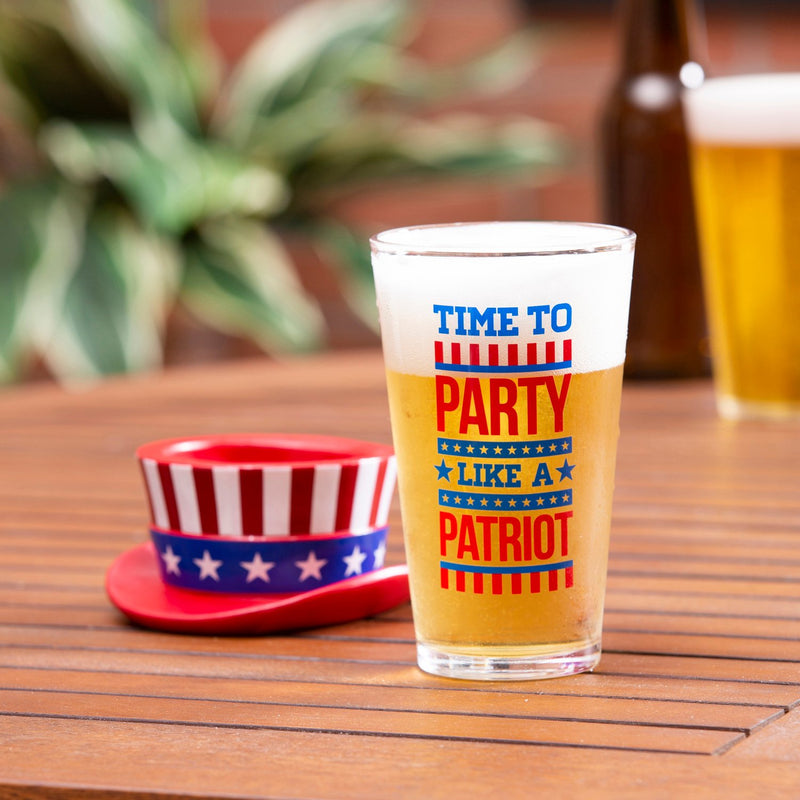 16oz Pint Glass with Coaster, Party Like A Patriot,3pts001