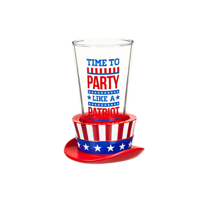 16oz Pint Glass with Coaster, Party Like A Patriot,3pts001