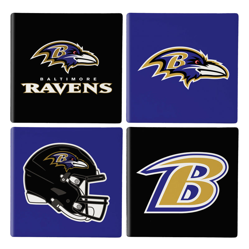 Baltimore Ravens Ceramic Coasters Set, 4pcs with Wood Caddy