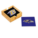 Baltimore Ravens Ceramic Coasters Set, 4pcs with Wood Caddy