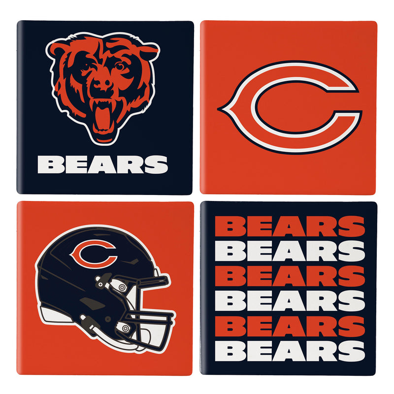 Chicago Bears Ceramic Coasters Set, 4pcs with Wood Caddy