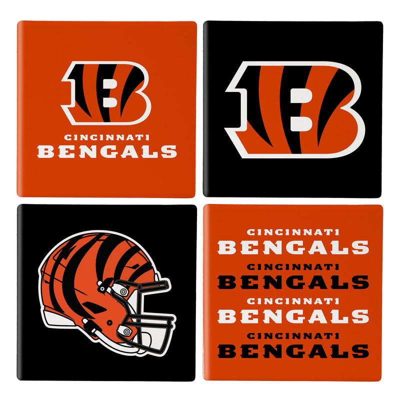 Cincinnati Bengals Ceramic Coasters Set, 4pcs with Wood Caddy