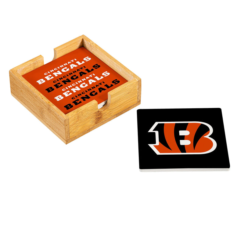 Cincinnati Bengals Ceramic Coasters Set, 4pcs with Wood Caddy