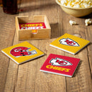 Kansas City Chiefs Ceramic Coasters Set, 4pcs with Wood Caddy