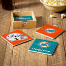 Miami Dolphins Ceramic Coasters Set, 4pcs with Wood Caddy