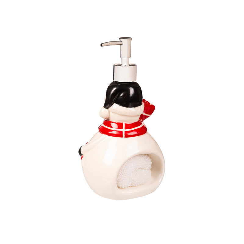 Ceramic Soap Dispenser with Scrubber Holder, Snowman,3sdc003