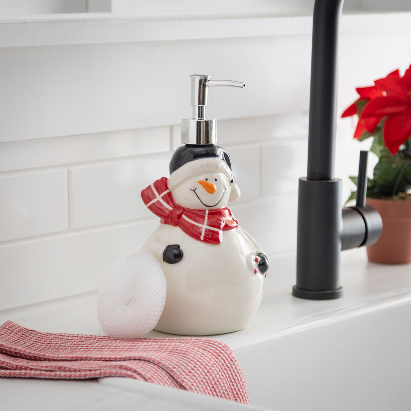 Ceramic Soap Dispenser with Scrubber Holder, Snowman,3sdc003