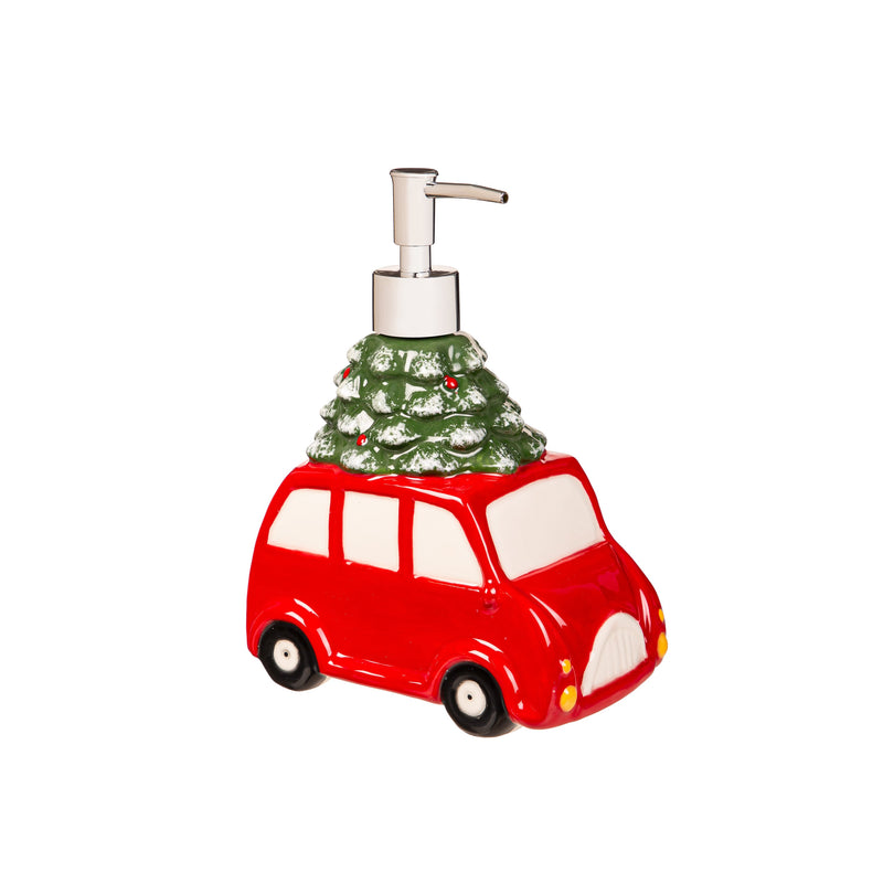 Ceramic Soap Dispenser with Scrubber Holder, Red Truck,3sdc005