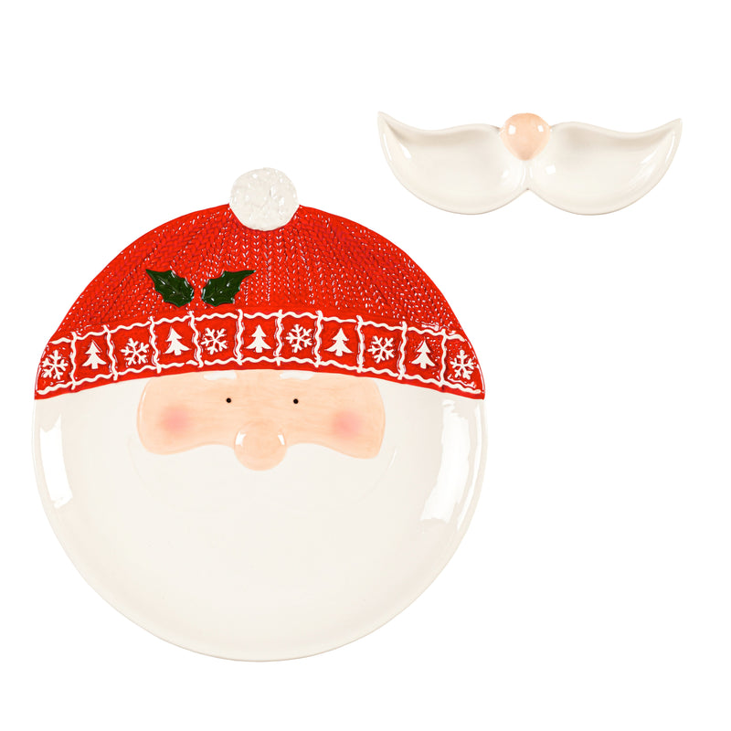 10" Ceramic Serving Plate with Removeable Dip Bowl Set, Santa,3set002