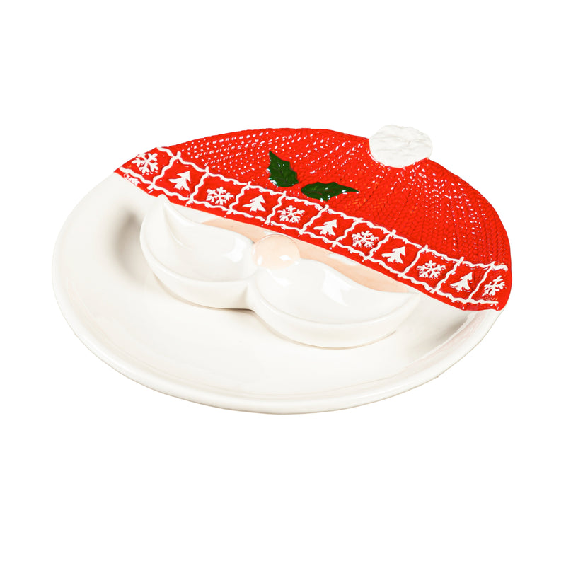 10" Ceramic Serving Plate with Removeable Dip Bowl Set, Santa,3set002