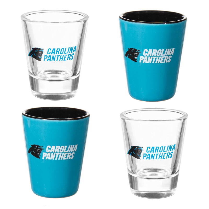 Ceramic and Glass Shot Glass with Gift Box, 4pc Set, Carolina Panthers,3sg3804cgs