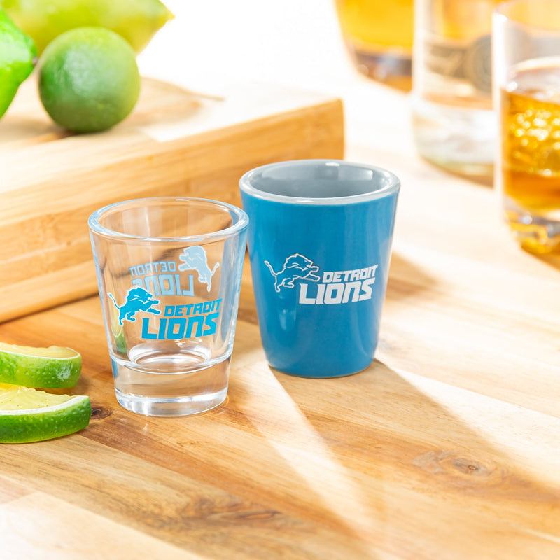 4-Piece Ceramic and Glass 2oz. Cup Set, Detroit Lions,3sg3810cgs