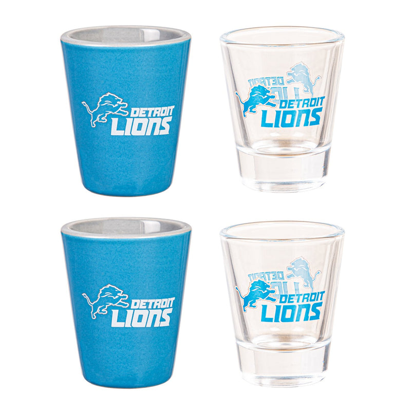 4-Piece Ceramic and Glass 2oz. Cup Set, Detroit Lions,3sg3810cgs